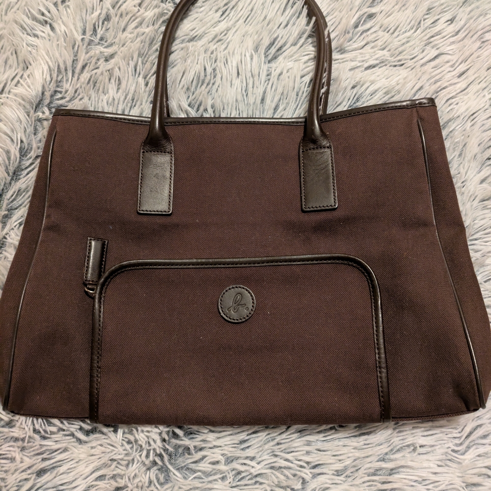 Agnes B Brown Tote Bag with Brown Leather Accents